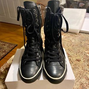 Ash Black Leather tall Moto Boot style zippered sneaker EU size 39 US size 9